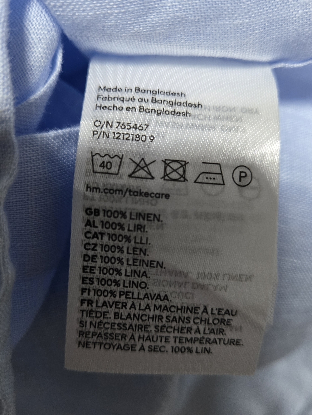 H&M Womens Size XL 100% Linen Soft Blue Slim Fit Button-Up Shirt - Picture 9 of 9